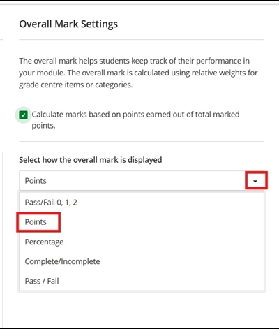 Points for Overall Mark display recommended setting