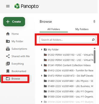 Browse and Search Panopto recordings from previous modules using the CRN or Name