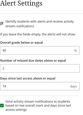 Example of the Alert Settings and fields