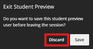 student preview discard button