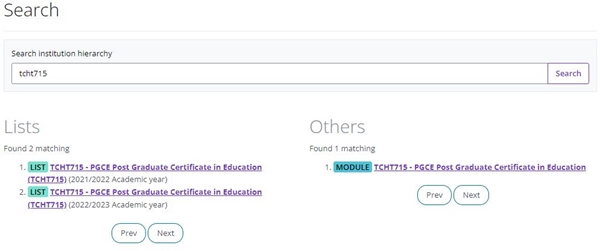 Module search results