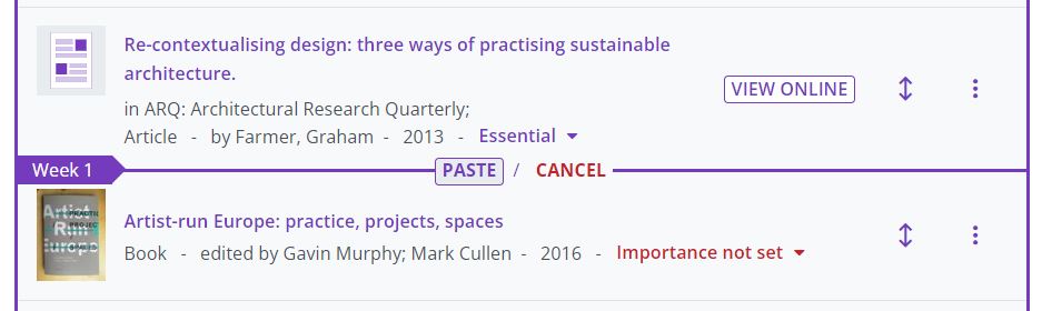 Paste a resource in a reading list