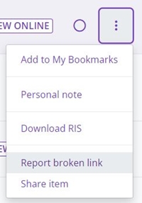 Report broken link option from View Actions menu