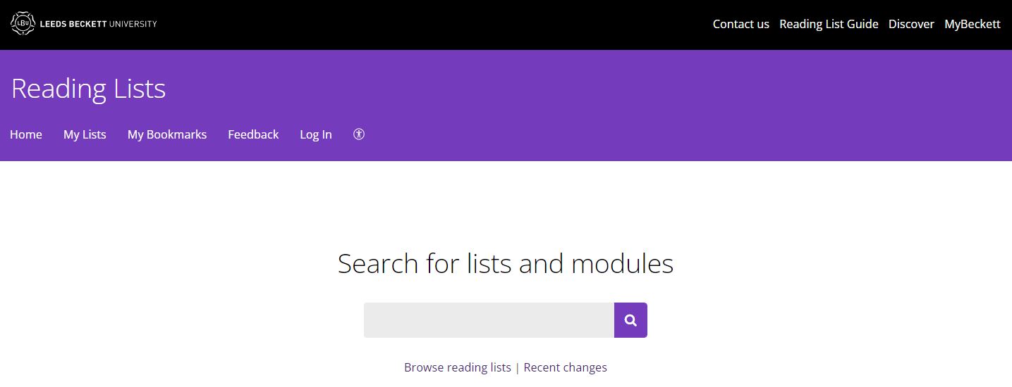 Reading List system homepage