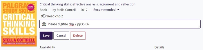 Using the Library Note to request digitised readings.