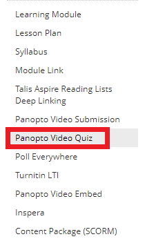 Panopto quiz tool button