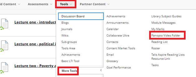 Add Panopto Video Folder in your content area in MyBeckett modules