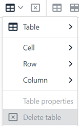 Content Editor - Create table - drop down menu options