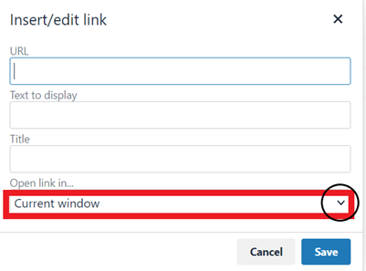 Insert a link: change Open Link in a New Tab