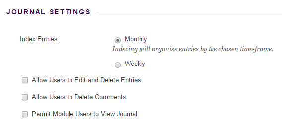 Journal settings options