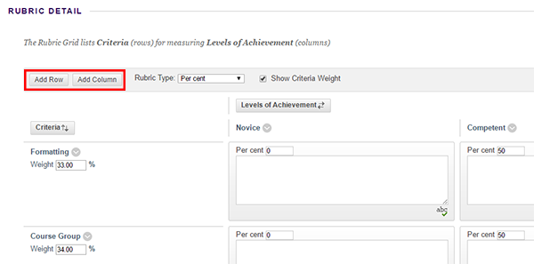 Add Row and Column buttons