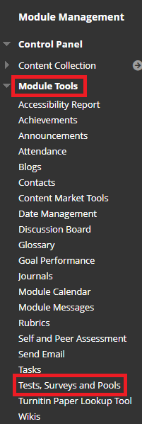 Module tools in the module menu