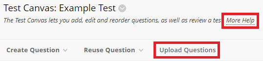 Upload questions to Blackboard test button
