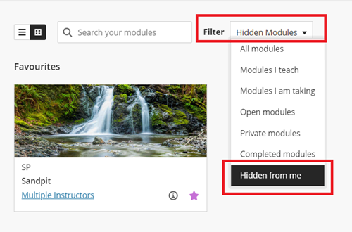 use the filter drop down to select Hidden from Me