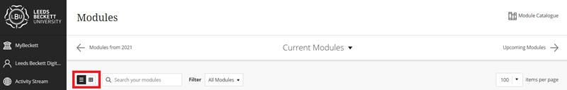 image showing icon to switch between list and tile view