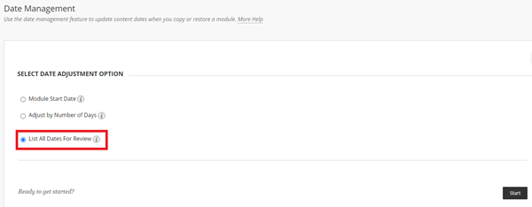 List all dates for review button