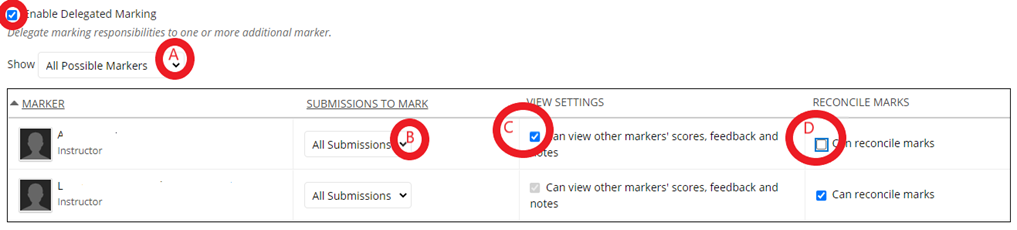 Choose the settings for Delegated Markers.