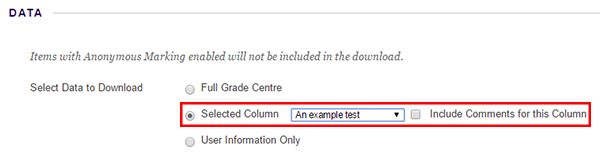 Selected column options