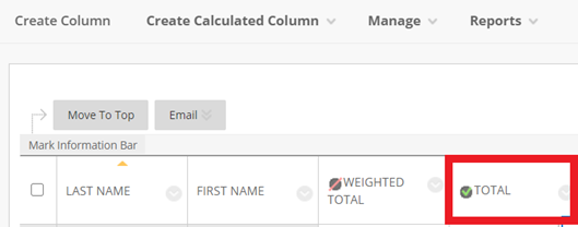Grade Centre default Columns_Total_green tick symbol