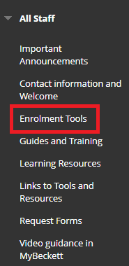 Enrolment tools menu