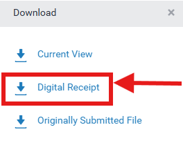 Turnitin Digital Receipt option to download in Feedback Studio when click on the download icon in the tool bar 