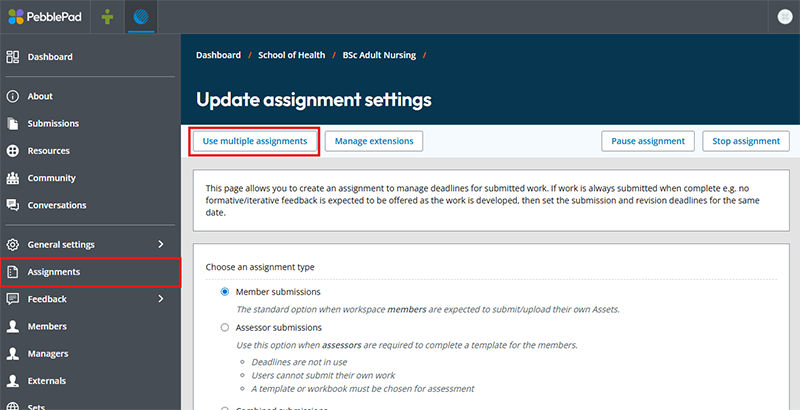 Image showing how to create an additional assignment in ATLAS