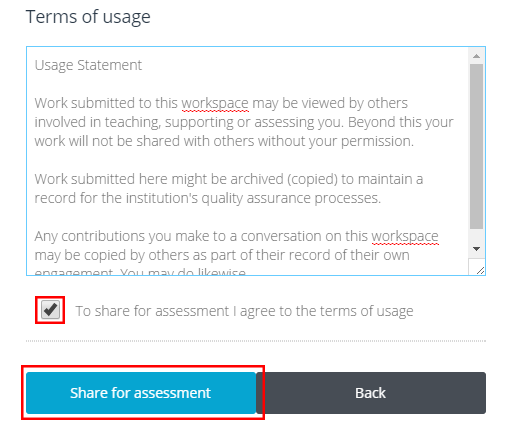 Terms of usage and share button
