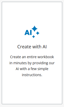 Screenshot from PebblePad showing the option to create a workbook with AI