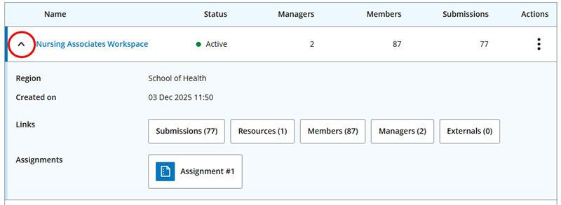 A screenshot showing the expanded settings menu for a workspace in ATLAS