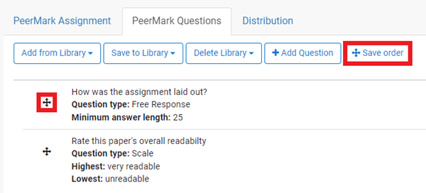 save order of questions