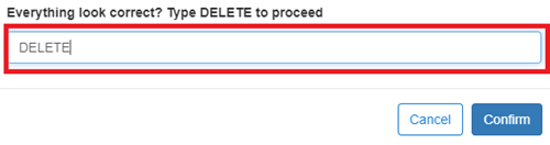 Verification input field for deletion