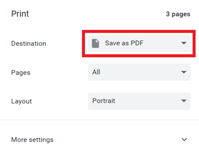 location of option for save as PDF