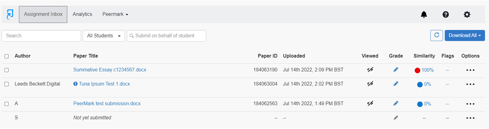 Image showing Turnitin submission inbox