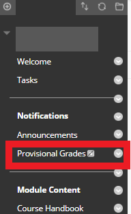 Image showing Provisional Grades highlighted