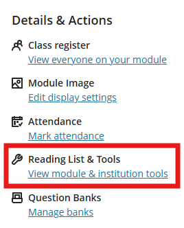 Details and Actions menu in MyBeckett module