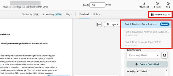 View assignment parts in Feedback Studio