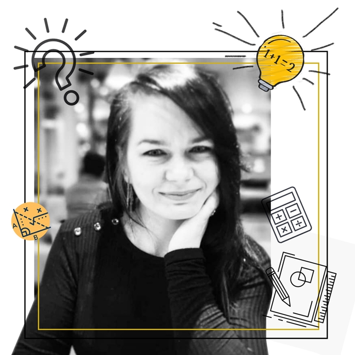 Black and white image of young white woman.