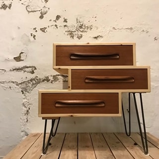 stylish set of wooden drawer with iron legs