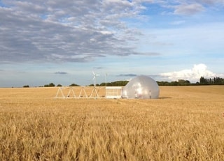 Scientific sculpture in a wheat field