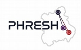 PHRESH logo with outline of a map with three markers to the right