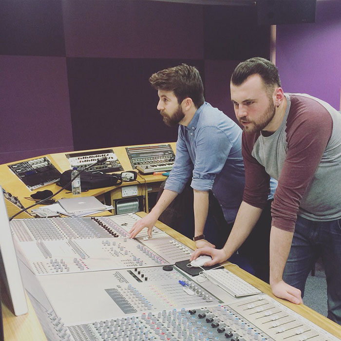 Tom Williams and Zach Pygall in the music studio