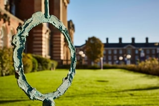 Abstract art in front of James Graham Building on Headingley Campus