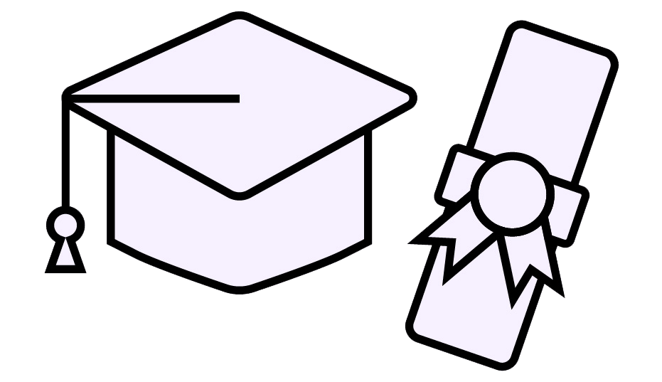 Graduation cap and ribbon icon
