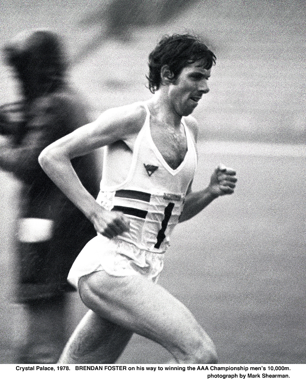 Brendan Foster running at Crystal Palace in 1978. Photograph by Mark Shearman