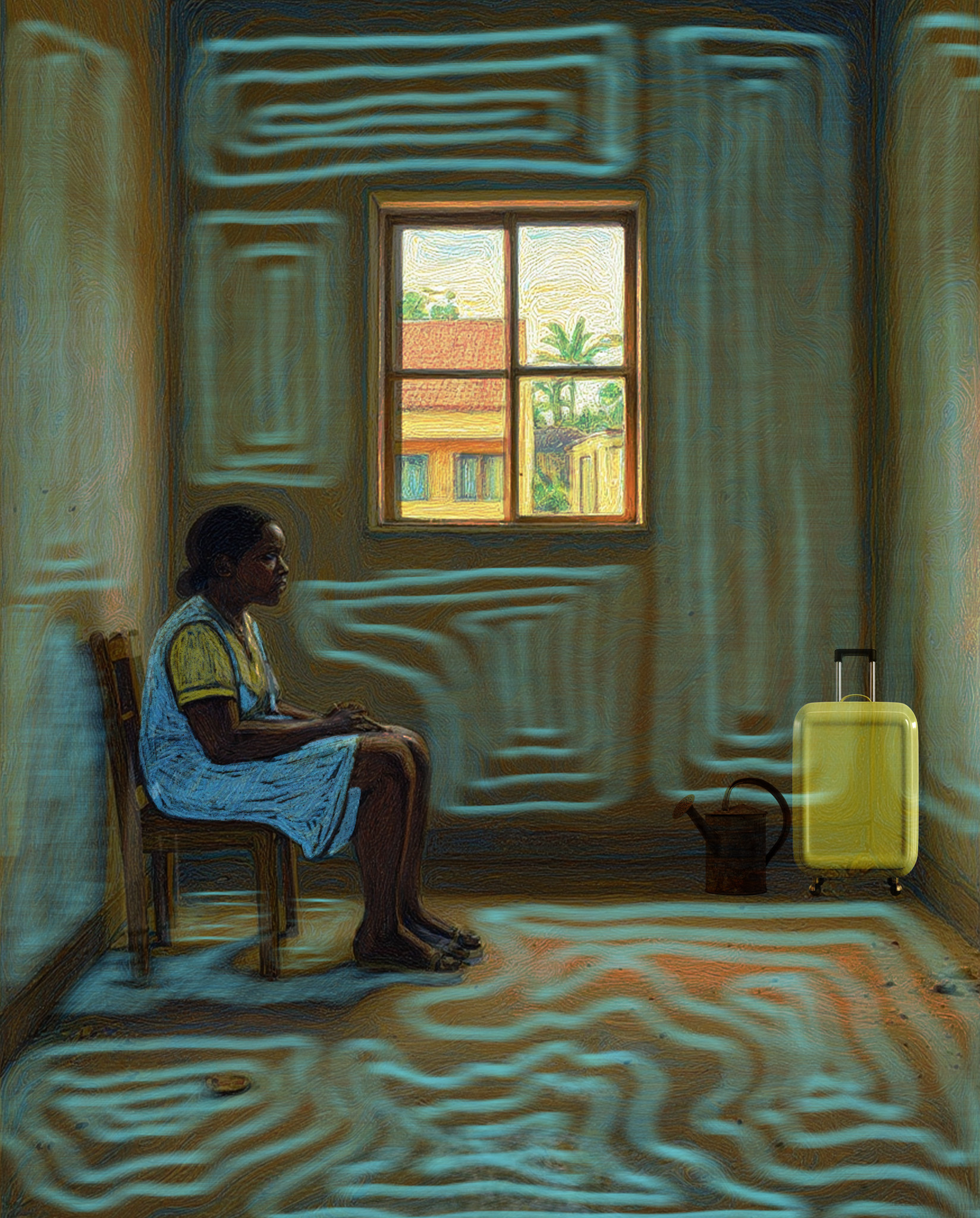 An artistic collage and mixed media image for a piece titled Alone