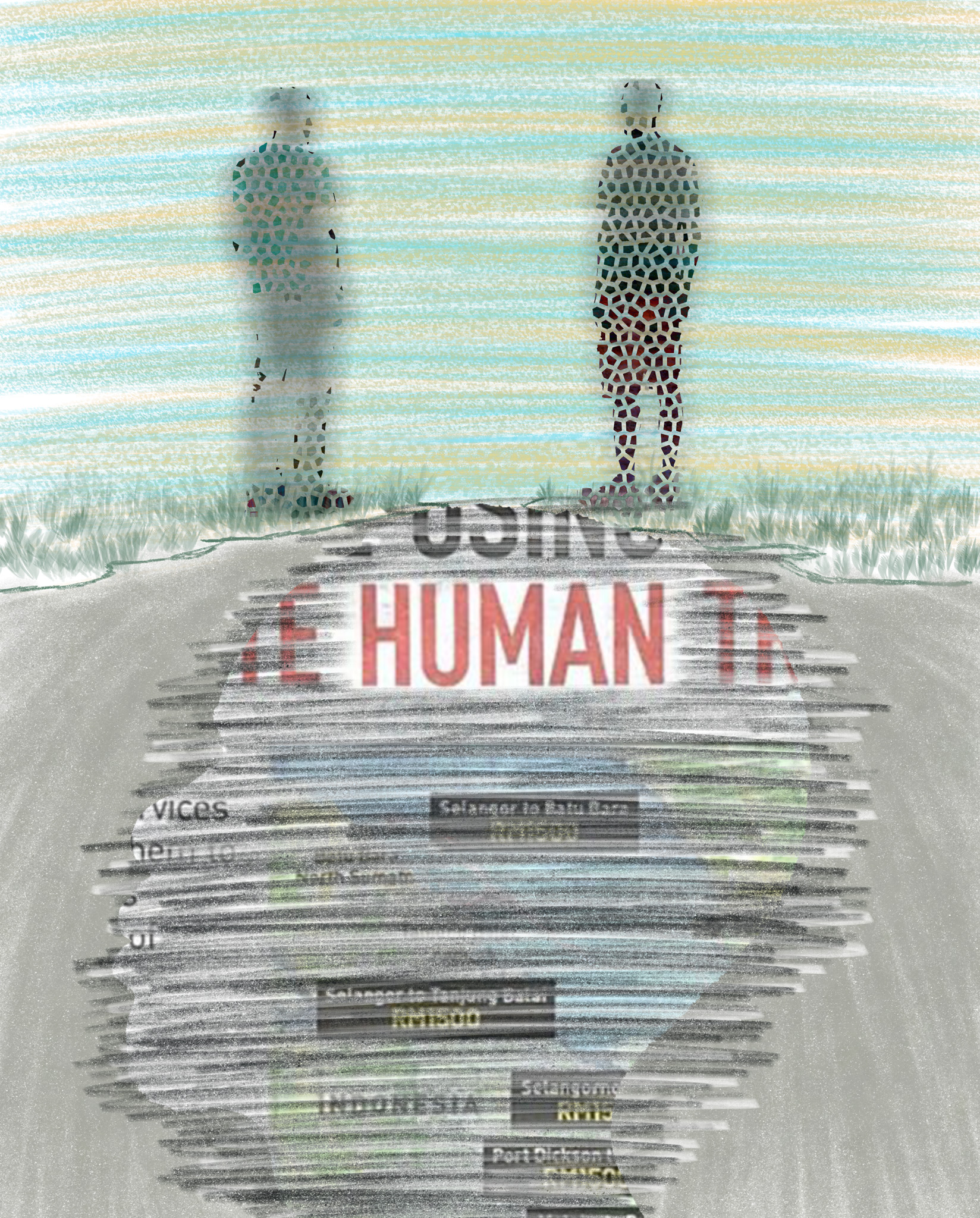 An artistic collage and mixed media image for a piece titled Broken System