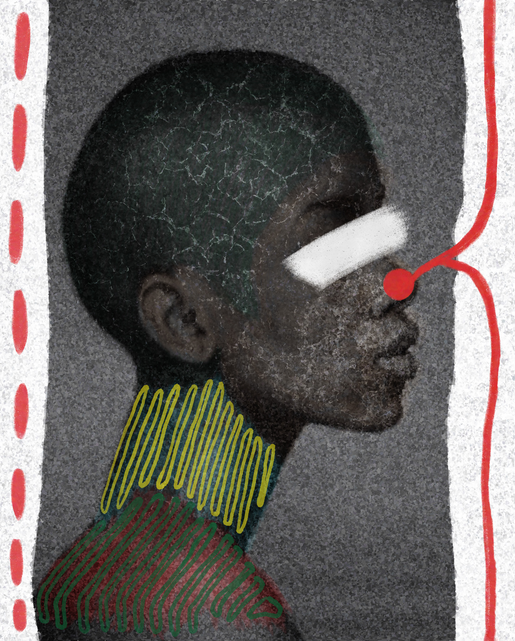 An artistic collage and mixed media image for a piece titled Cost of Dignity