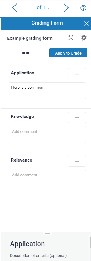 Example grading form